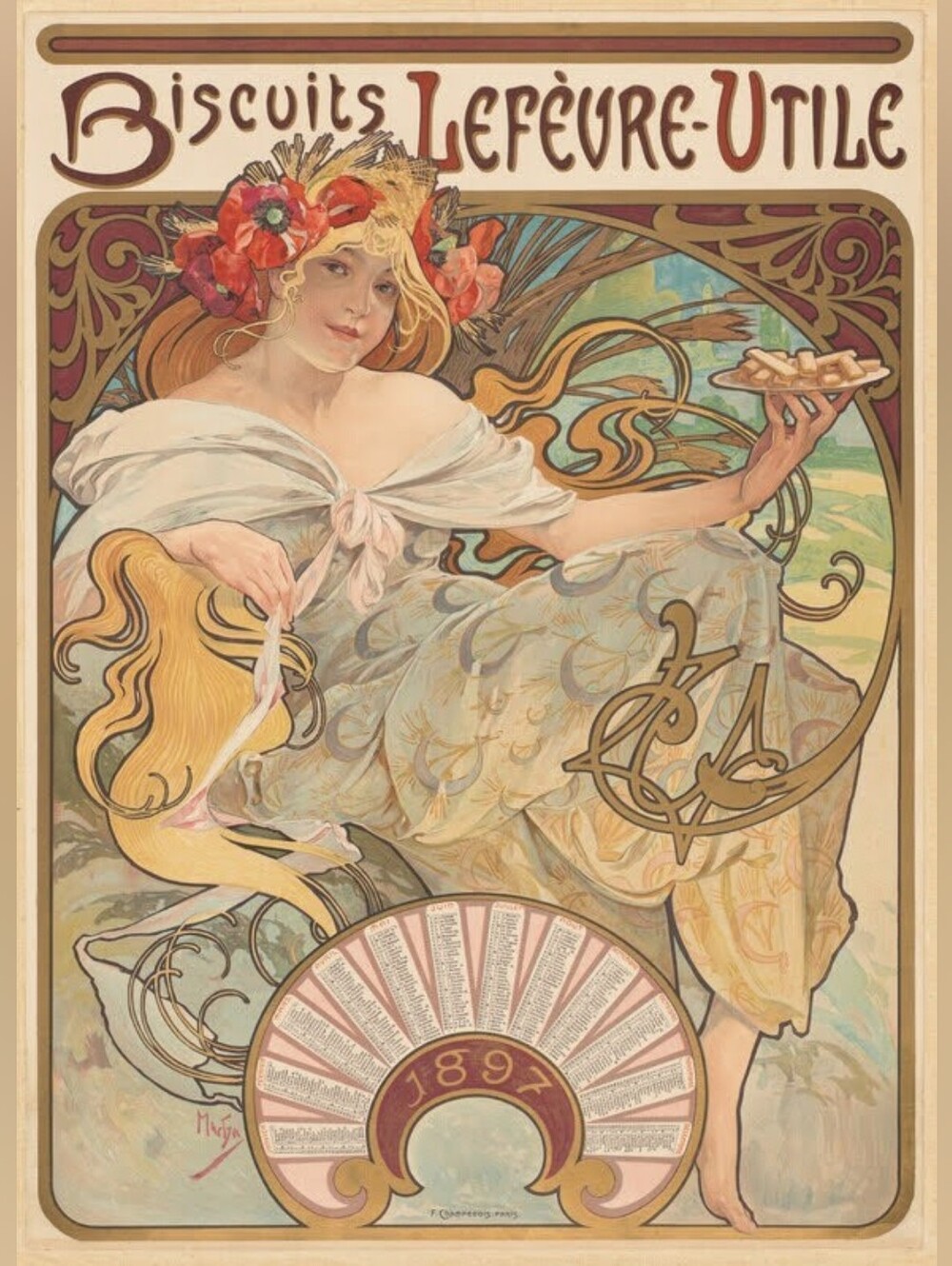 Biscuits Lefèvre-Utile Art Nouveau Poster - Floral Woman 16x20
